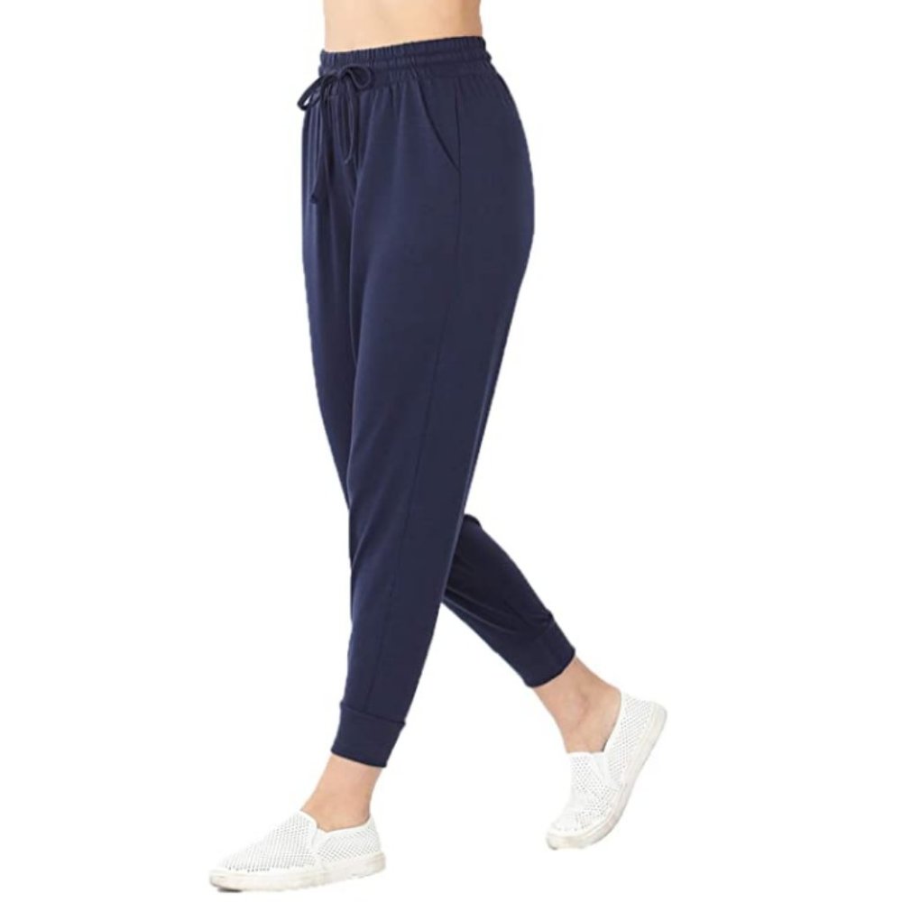 Navy French Terry Cropped Running Jogger Sweatpants